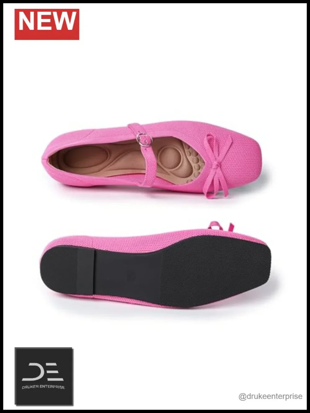 Women's Knit Square Toe Ballet Flats with Ankle Strap Washable Comfortable Mary